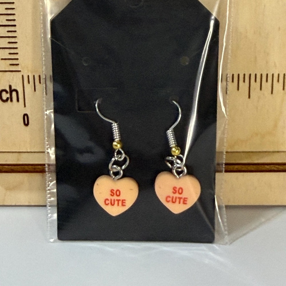 Hand Assembled Peach Conversation  Heart Dangle Earrings‎ - Picture 3 of 3